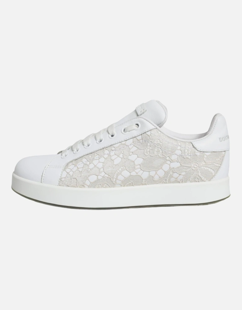 Portofino Leather Lace-Up Sneakers with Logo Women - White