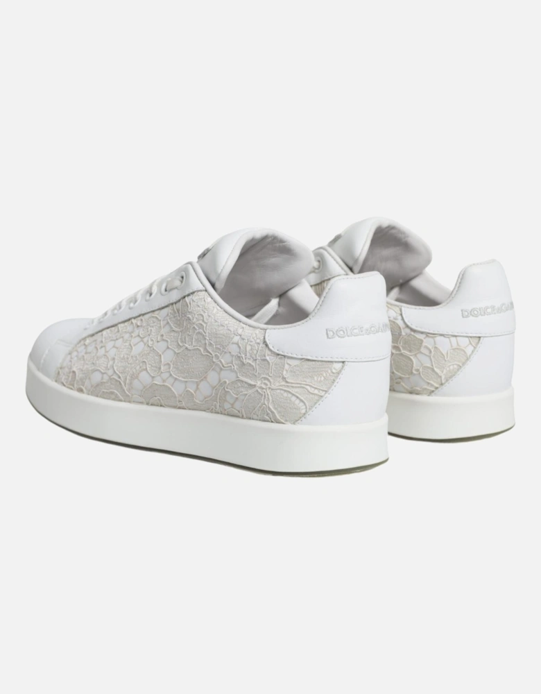 Portofino Leather Lace-Up Sneakers with Logo Women - White