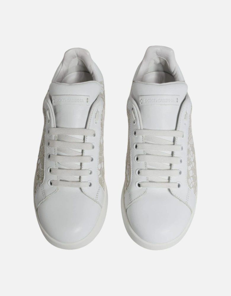 Portofino Leather Lace-Up Sneakers with Logo Women - White