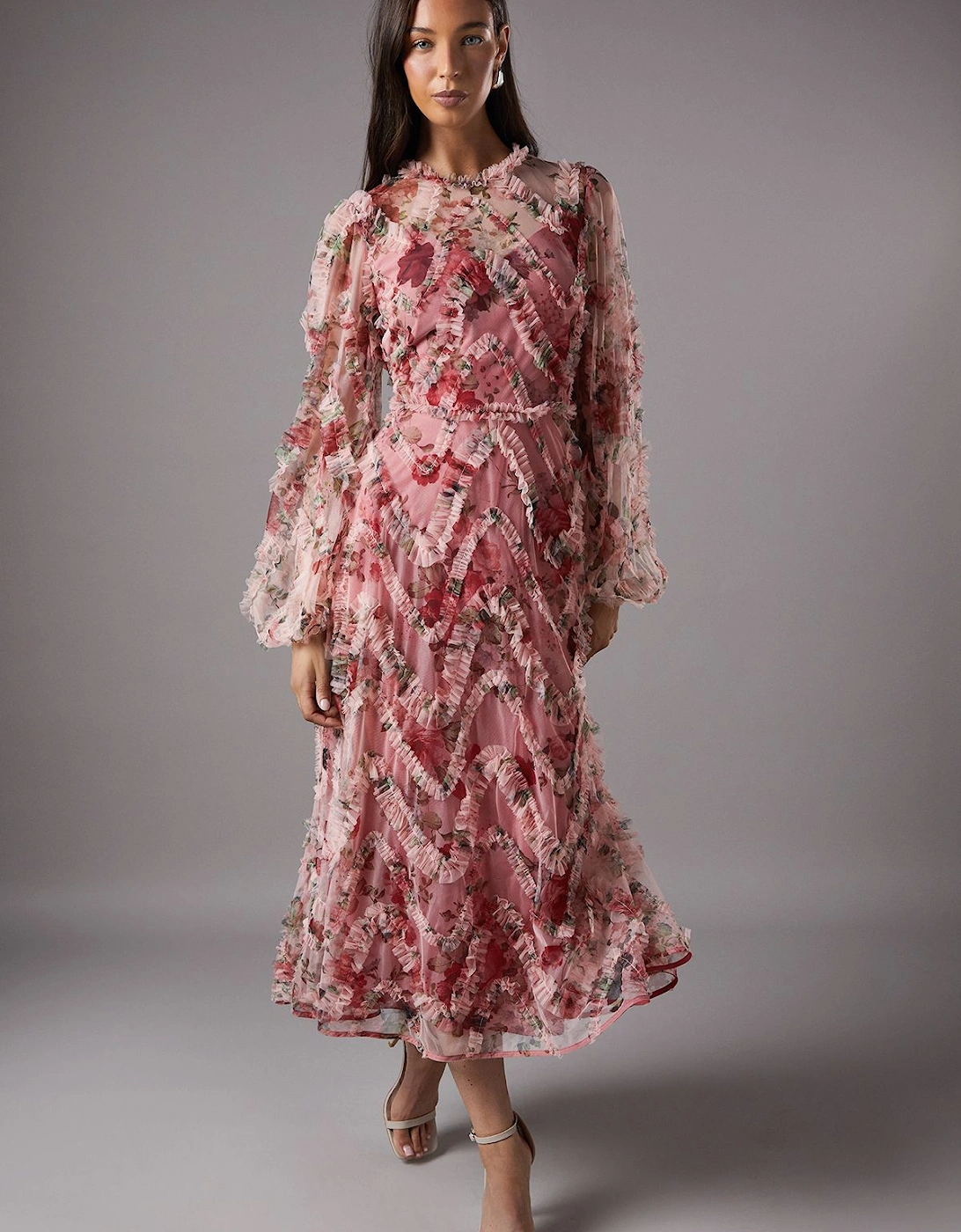 Long Sleeve Applique Floral Midi Dress, 2 of 1