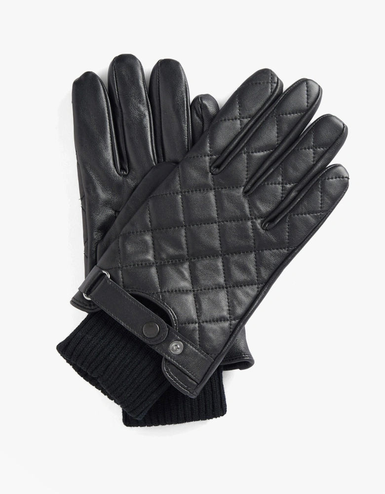 QUILTED LEATHER GLOVES Mens Black