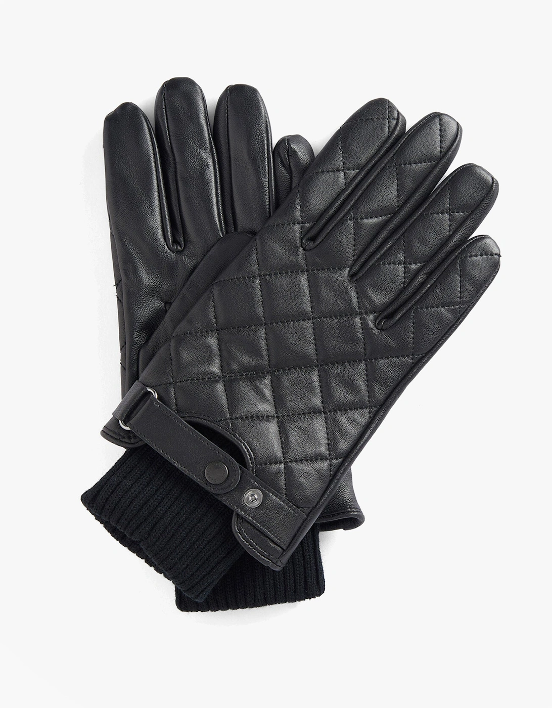 QUILTED LEATHER GLOVES Mens Black, 3 of 2