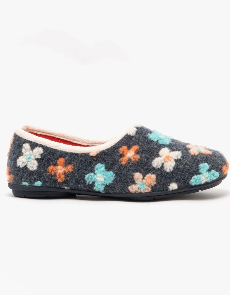 GRACIE Womens Knitted Full Slippers Grey Multi
