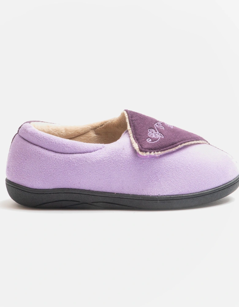 HETTIE Womens Extra Wide (2E) Touch Fasten Full Slippers Lavender