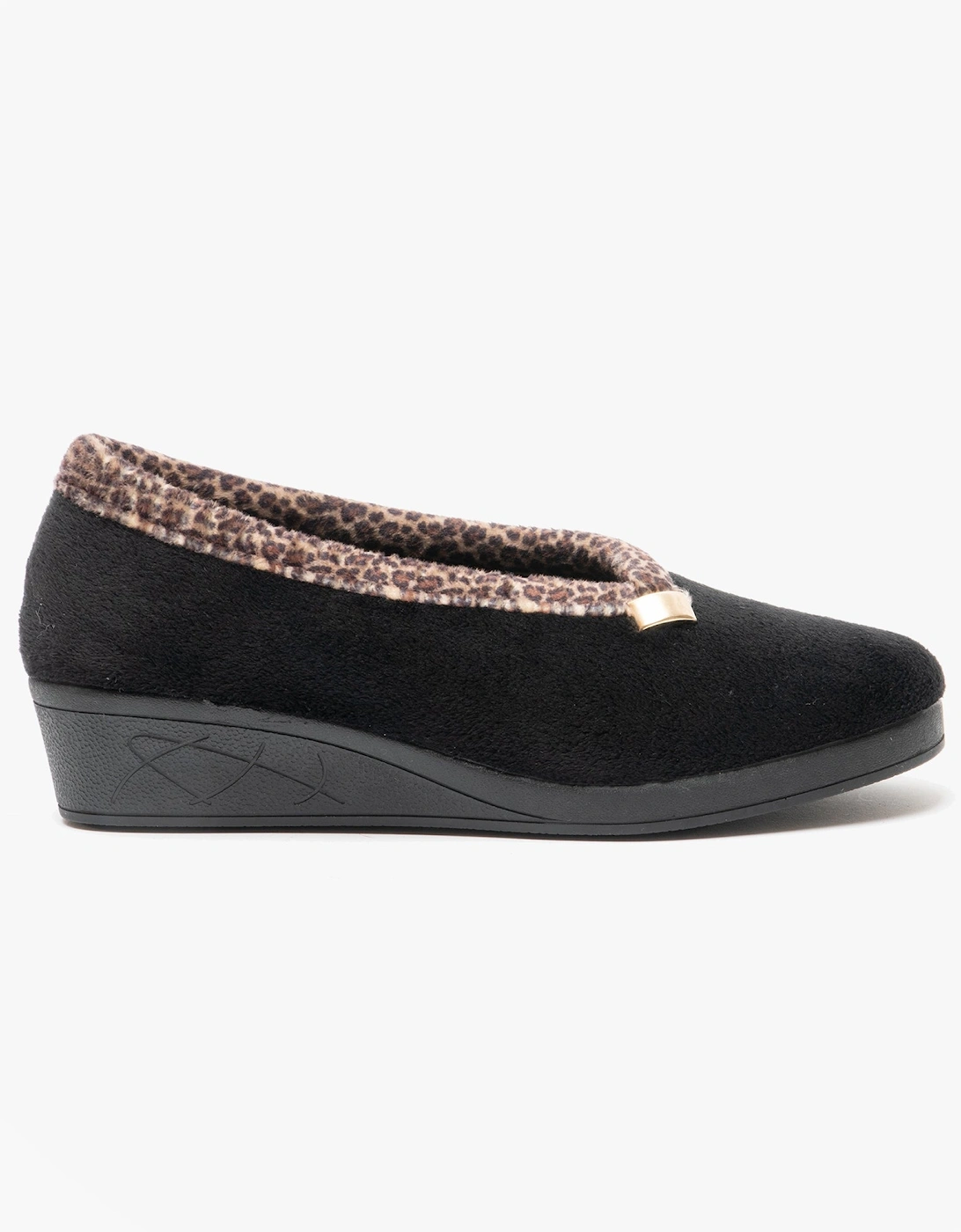 DAWN Womens Velour Full Slippers Black/Ocelot, 5 of 4