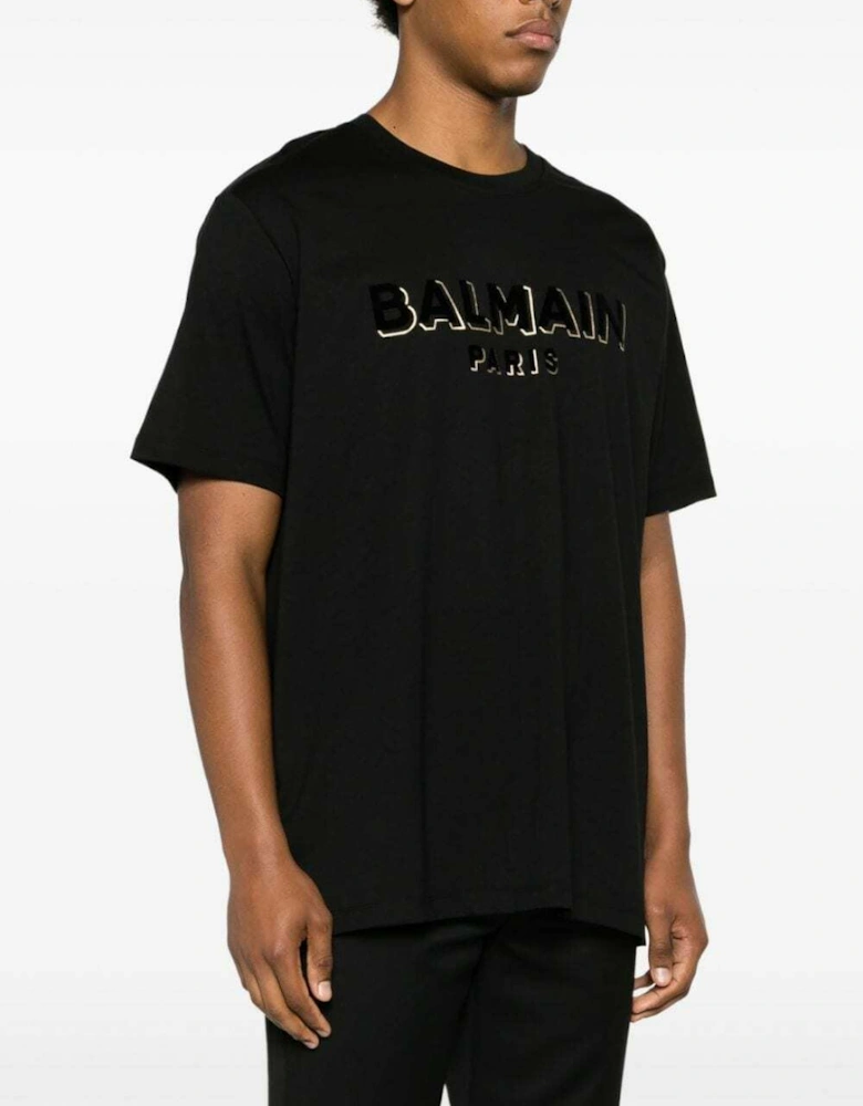 Metallic Velvet Flock T-Shirt Black Gold