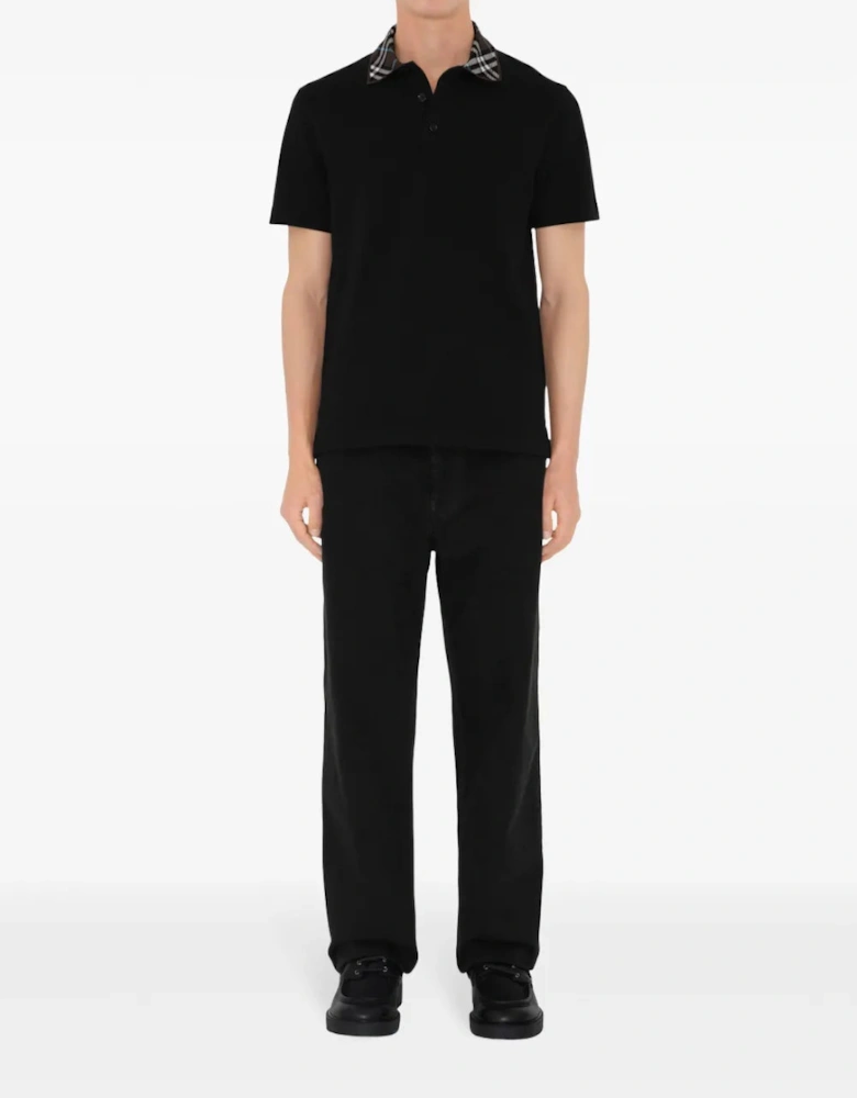 Checked Collar Polo Shirt Black