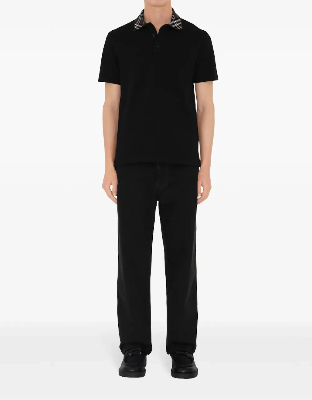Checked Collar Polo Shirt Black