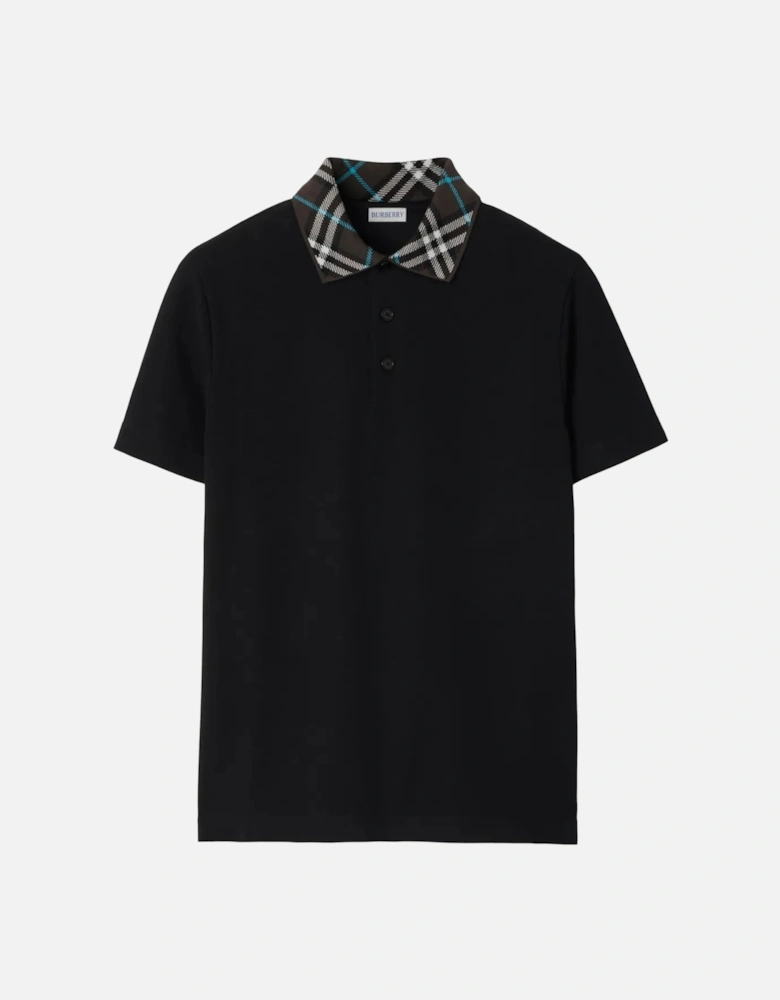 Checked Collar Polo Shirt Black