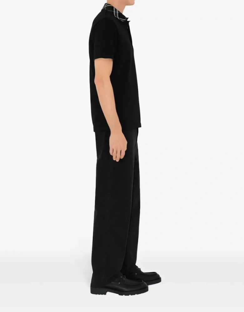 Checked Collar Polo Shirt Black