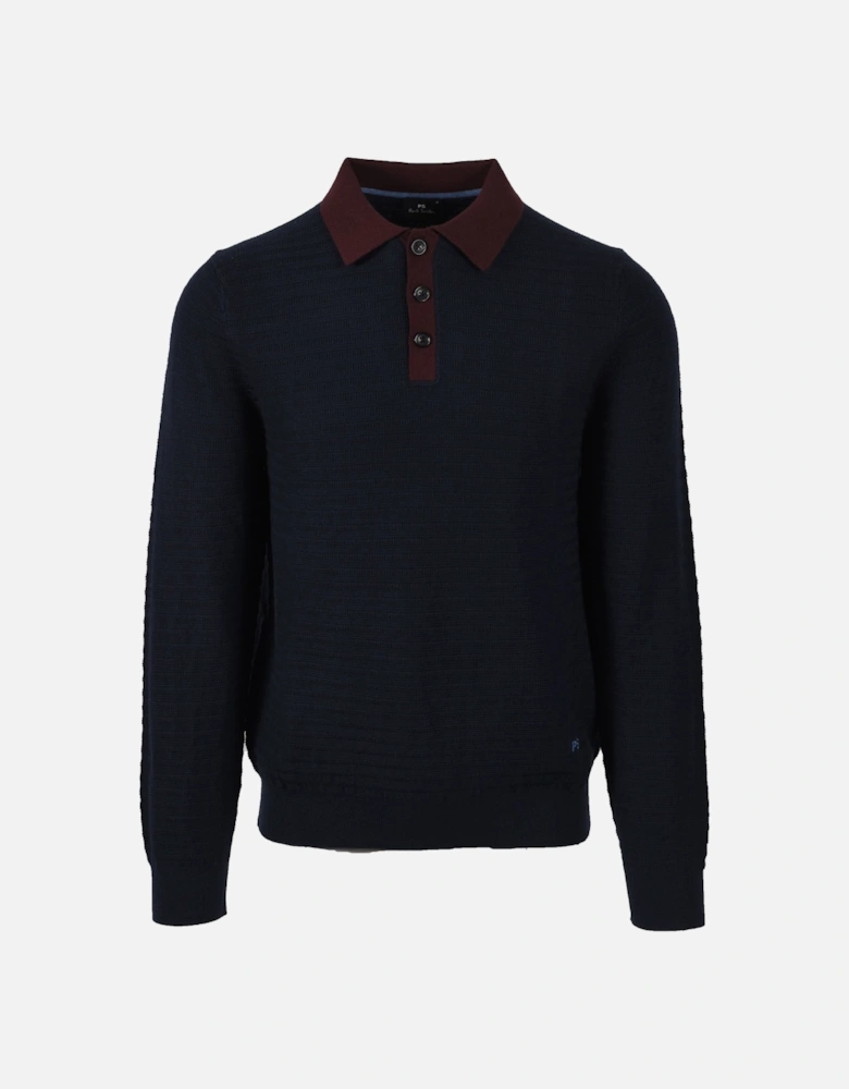 Long Sleeve Knitted Polo Dark Navy