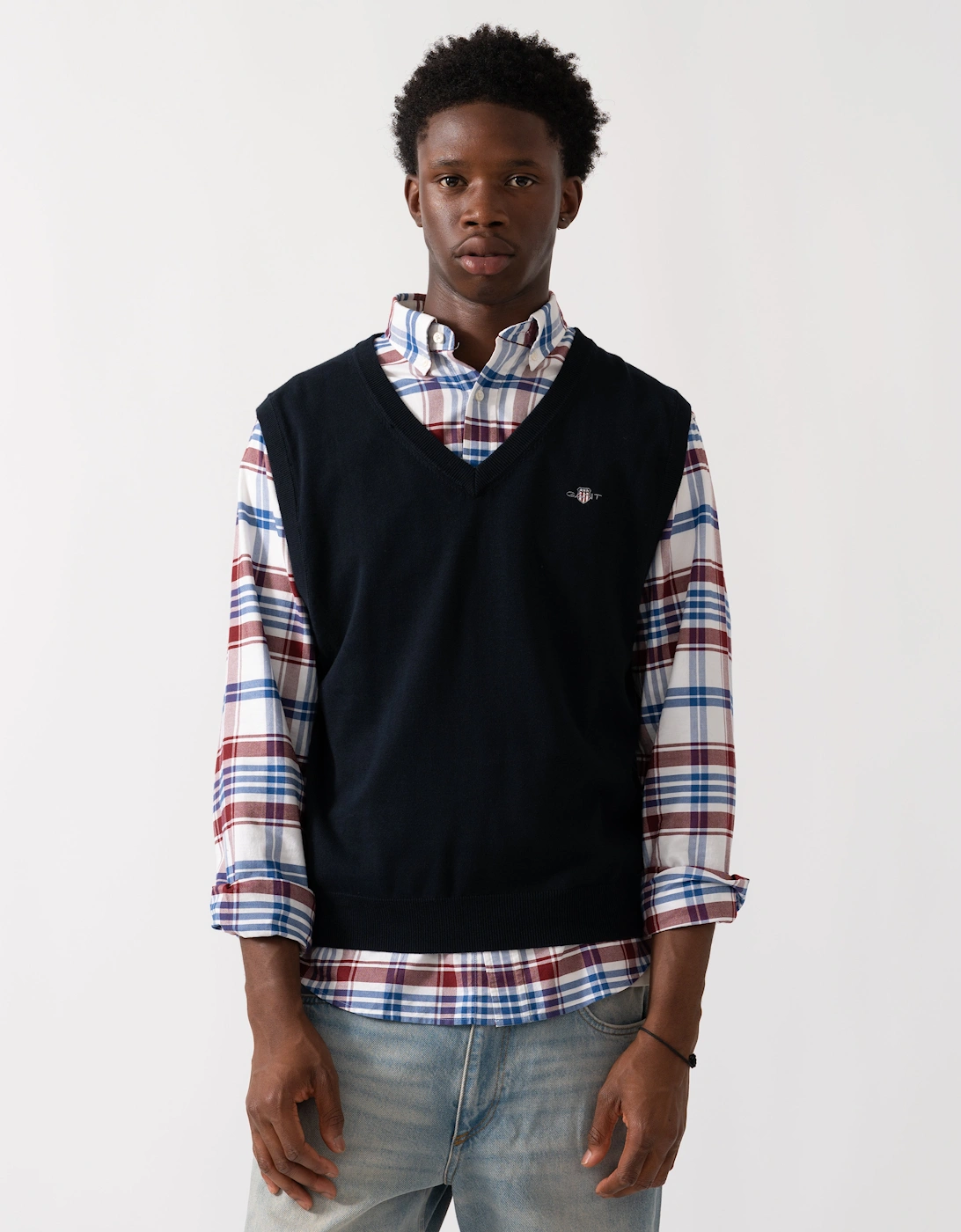 Men's GANT Mens Classic Cotton Knit Vest - 433 Evening Blue - Navy - Size: 40