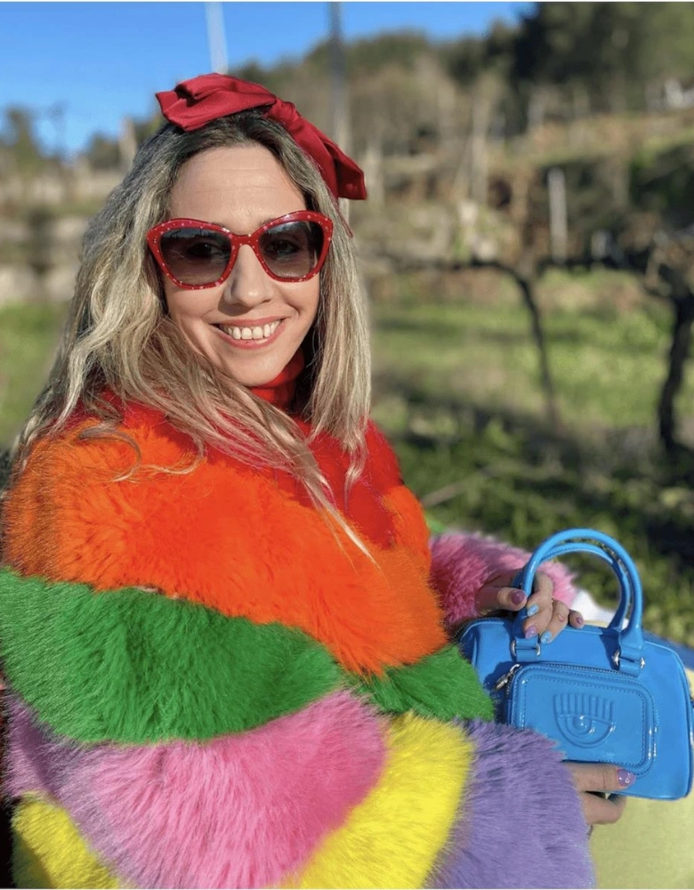 Gaga Faux Fur Striped Rainbow Coat