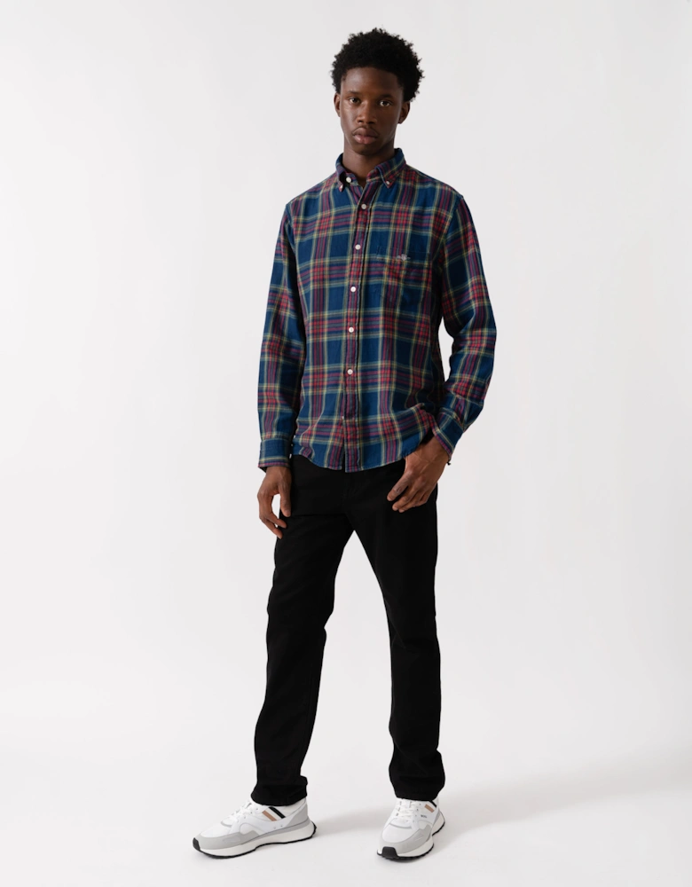 Mens Long Sleeve Indigo Twill Check Shirt - 969 Indigo