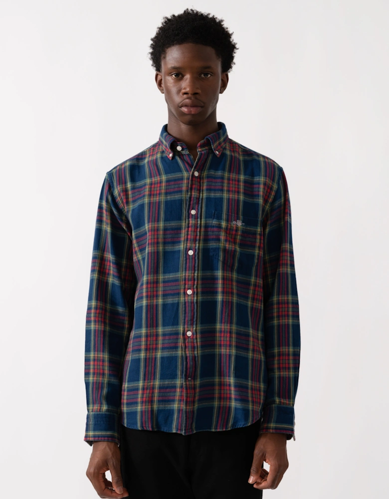 Mens Long Sleeve Indigo Twill Check Shirt - 969 Indigo