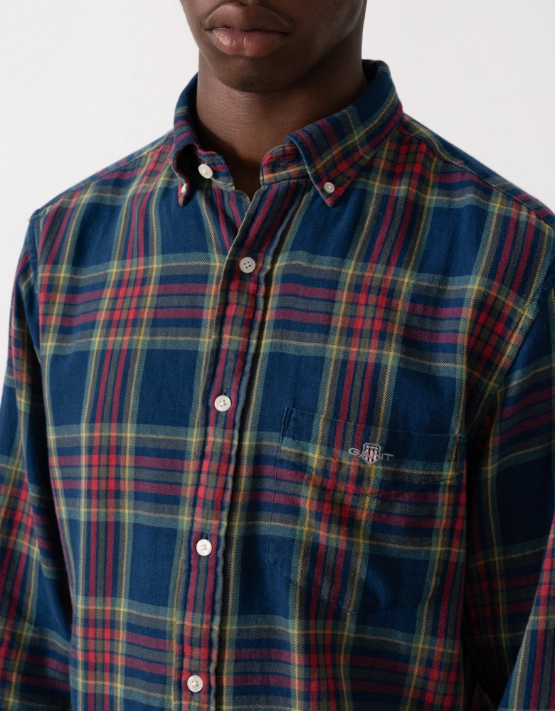 Mens Long Sleeve Indigo Twill Check Shirt - 969 Indigo