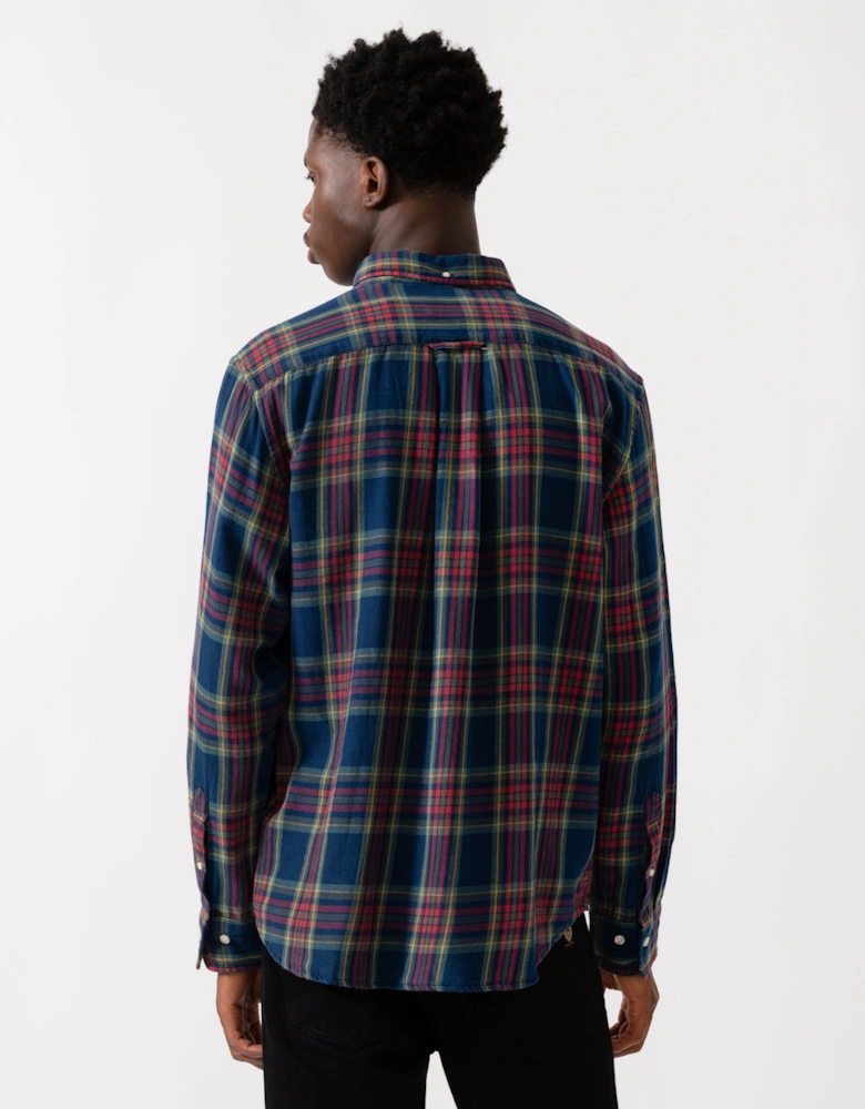 Mens Long Sleeve Indigo Twill Check Shirt - 969 Indigo