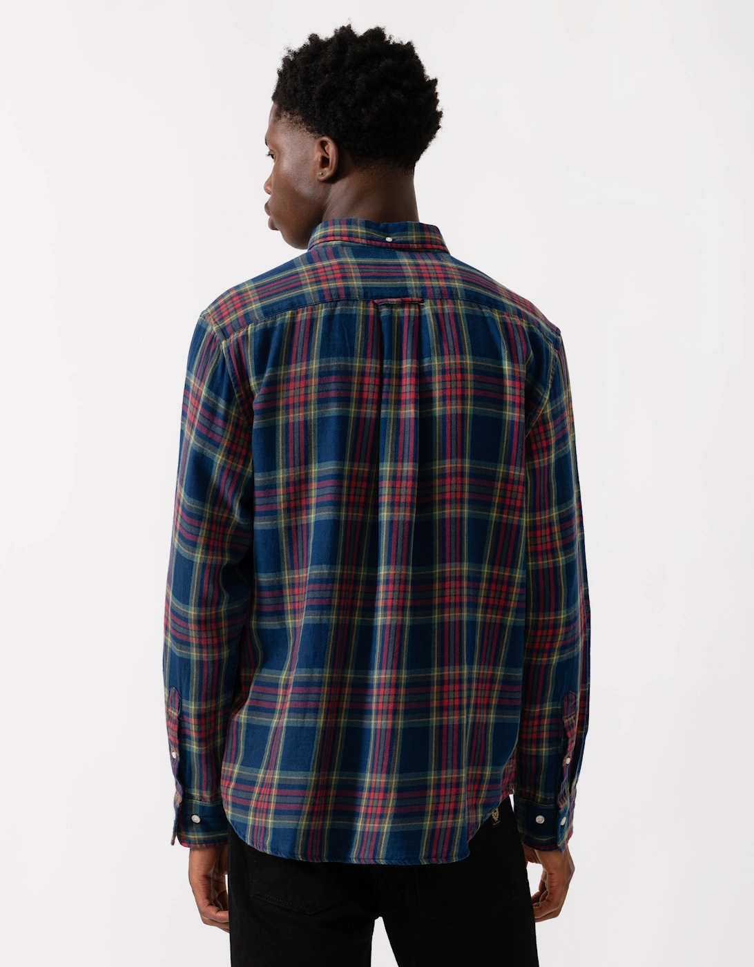 Mens Long Sleeve Indigo Twill Check Shirt - 969 Indigo