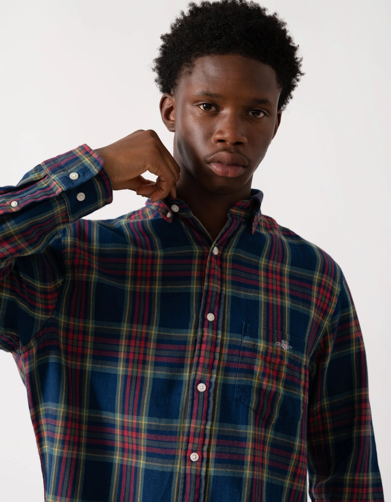 Mens Long Sleeve Indigo Twill Check Shirt - 969 Indigo