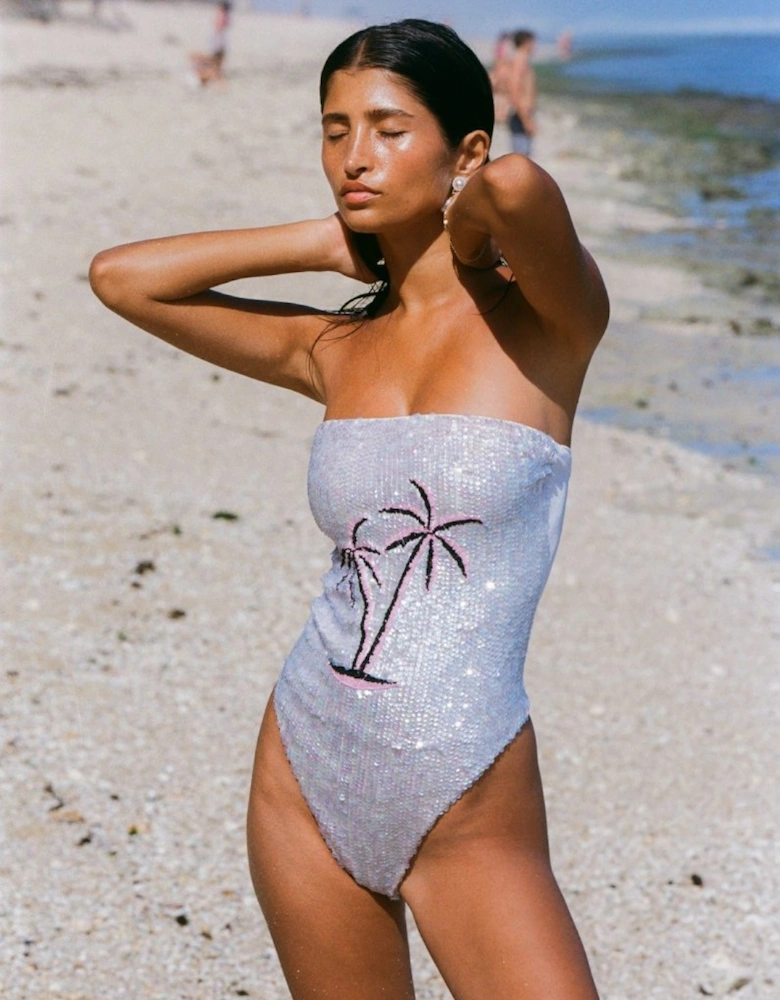 Palm Tree Sequin Swimsuit