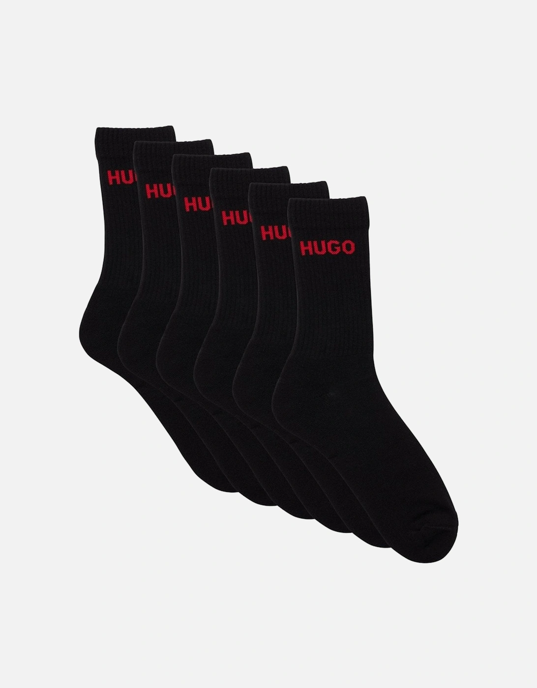 Boss Men's HUGO 6 Pack QS Rib Logo Mens Combed Cotton Socks - Black 001