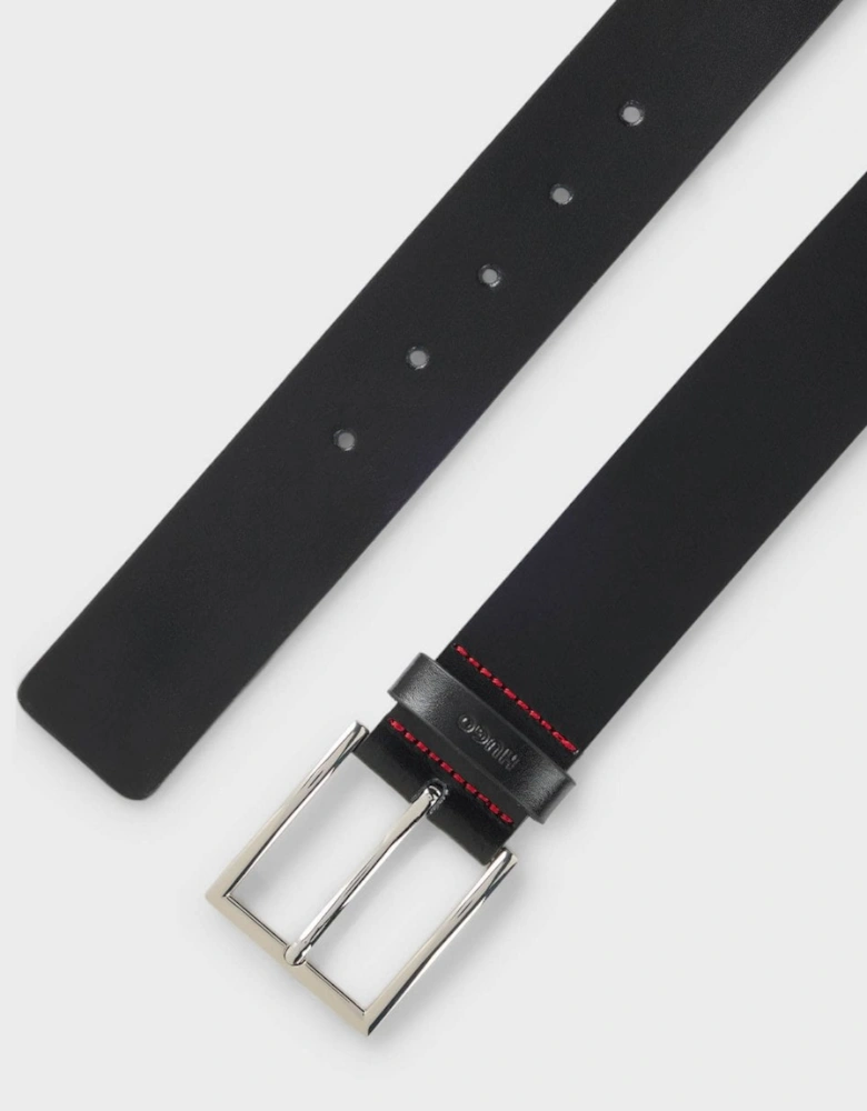 HUGO Giaspo Mens Leather Belt with Logo Keeper - Black 001
