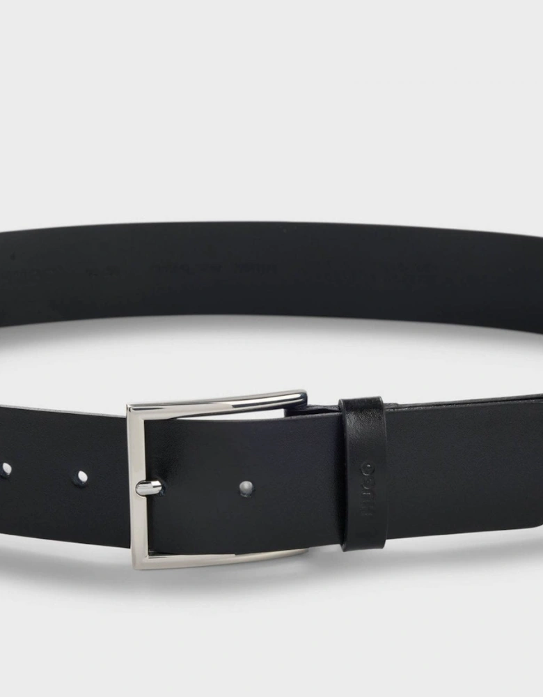 HUGO Giaspo Mens Leather Belt with Logo Keeper - Black 001