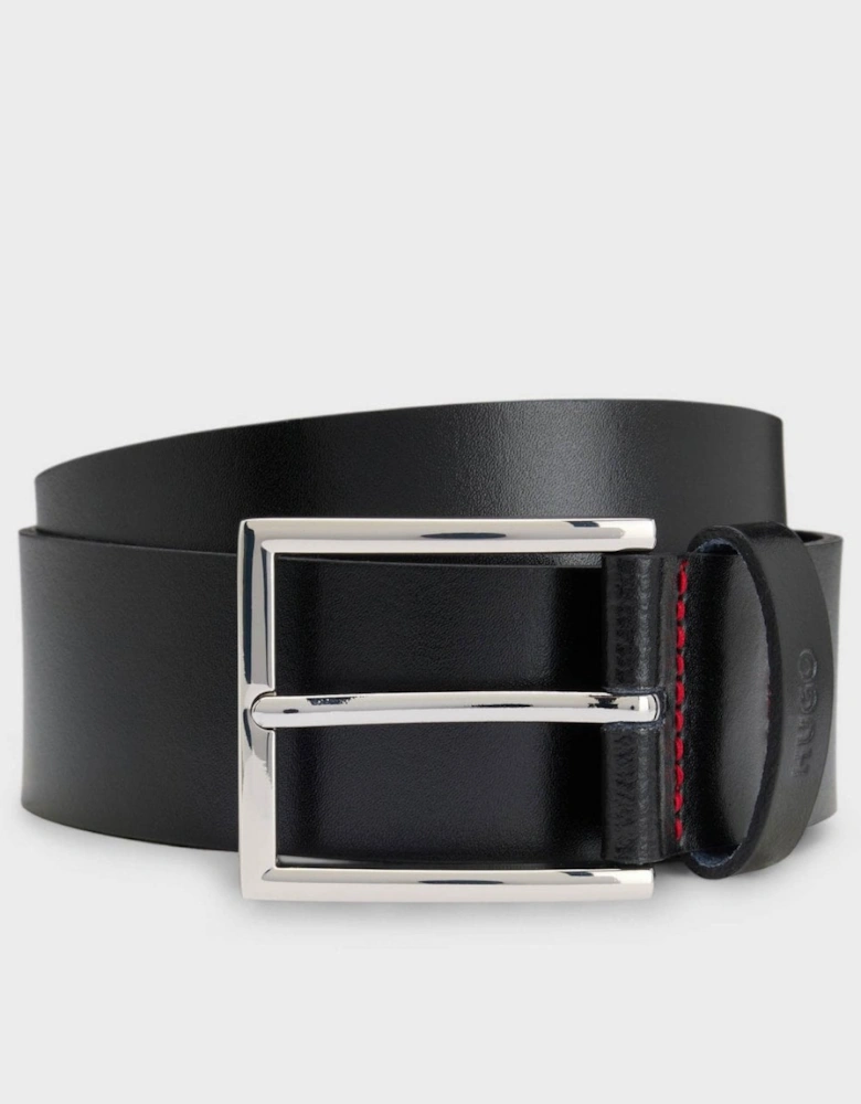 HUGO Giaspo Mens Leather Belt with Logo Keeper - Black 001