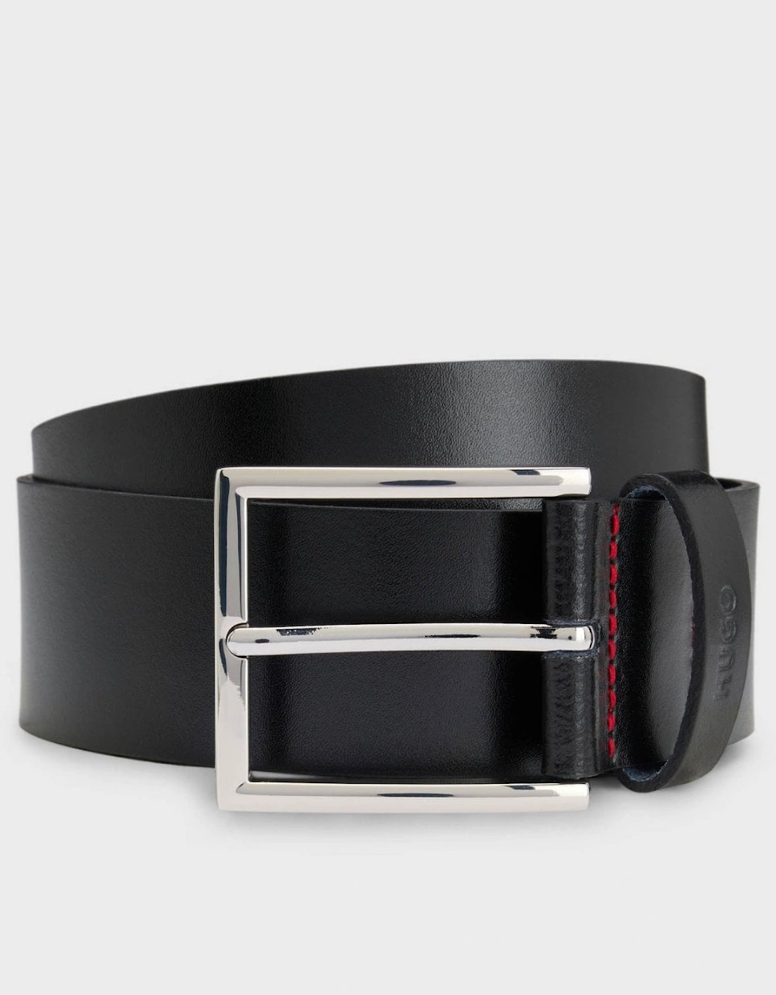 Men's HUGO Giaspo Mens Leather Belt with Logo Keeper - Black 001 - Size: W38