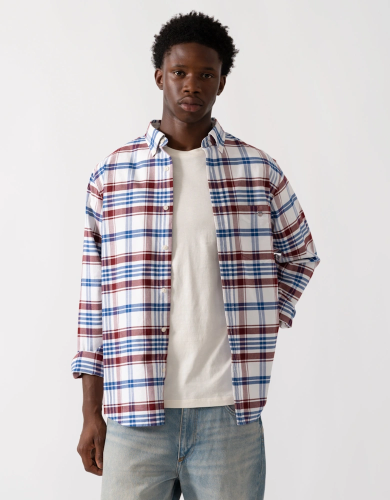 Mens Long Sleeve Classic Oxford Check Shirt - 604 Plumped Red