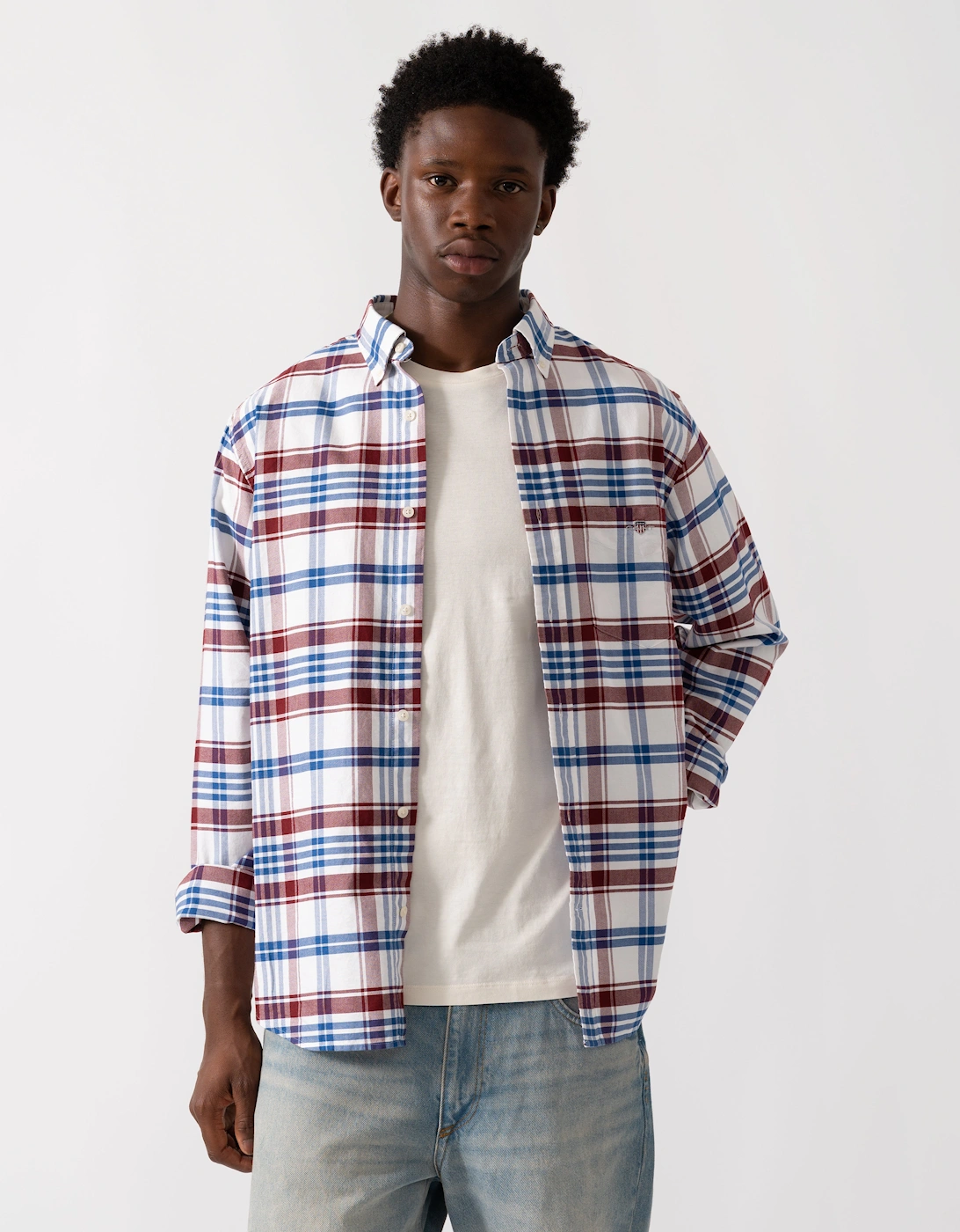 Mens Long Sleeve Classic Oxford Check Shirt - 604 Plumped Red, 2 of 1