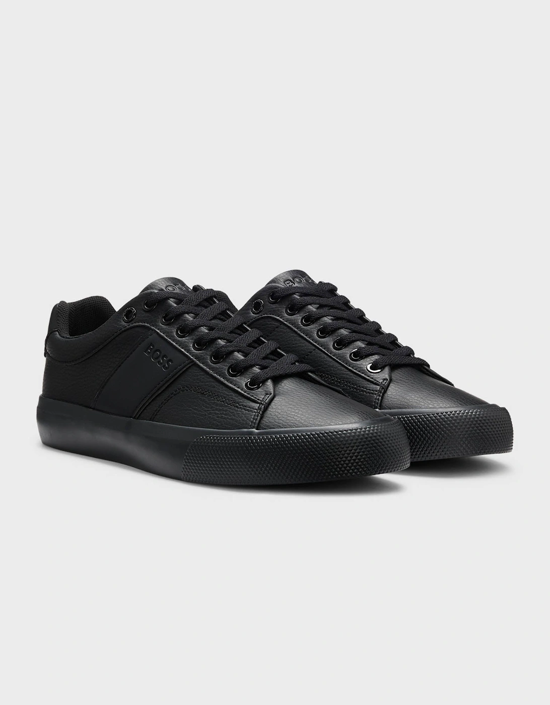 BOSS Orange Aiden Tenn Mens Faux-Leather Trainers with Plain and Grained Textures - Black 005, 2 of 1