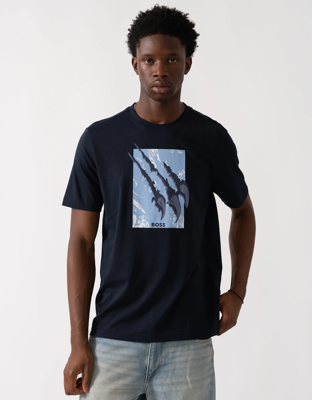 BOSS Orange Animali Mens Graphic Print T-Shirt - Dark Blue 404, 2 of 1