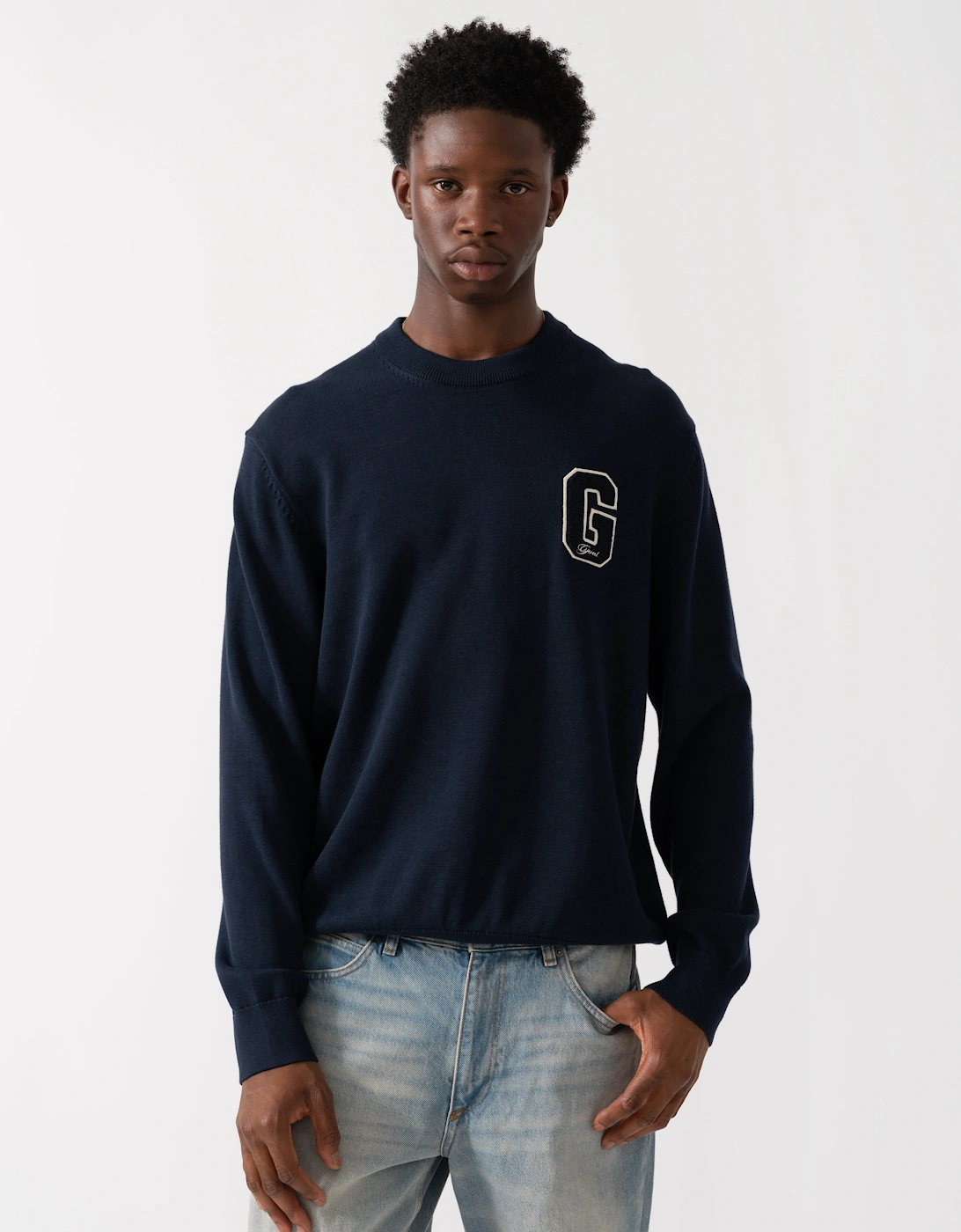 Mens Small Graphic Badge Crew Neck Jumper - 433 Evening Blue, 2 of 1