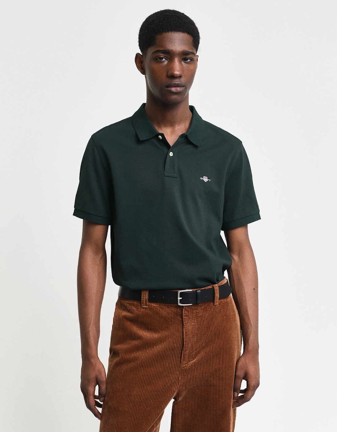 Mens Regular Fit Short Sleeve Shield Logo Pique Polo - 374 Tartan Green, 2 of 1