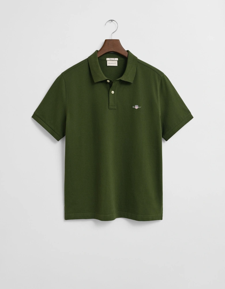 Mens Regular Fit Short Sleeve Shield Logo Pique Polo - 360 Country Green