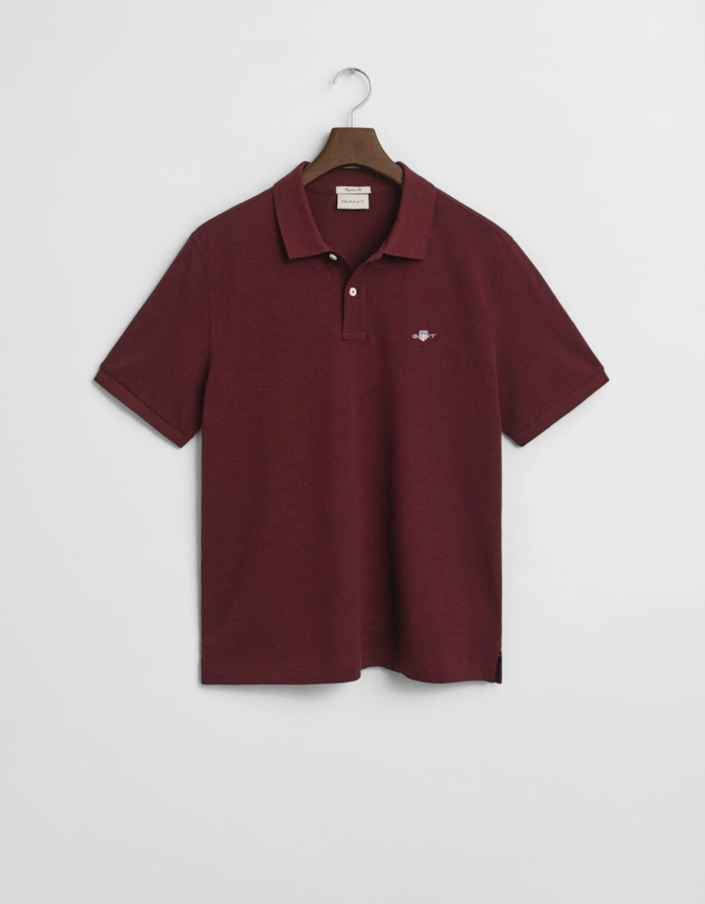 Mens Regular Fit Short Sleeve Shield Logo Pique Polo - 677 Bordeaux Melange