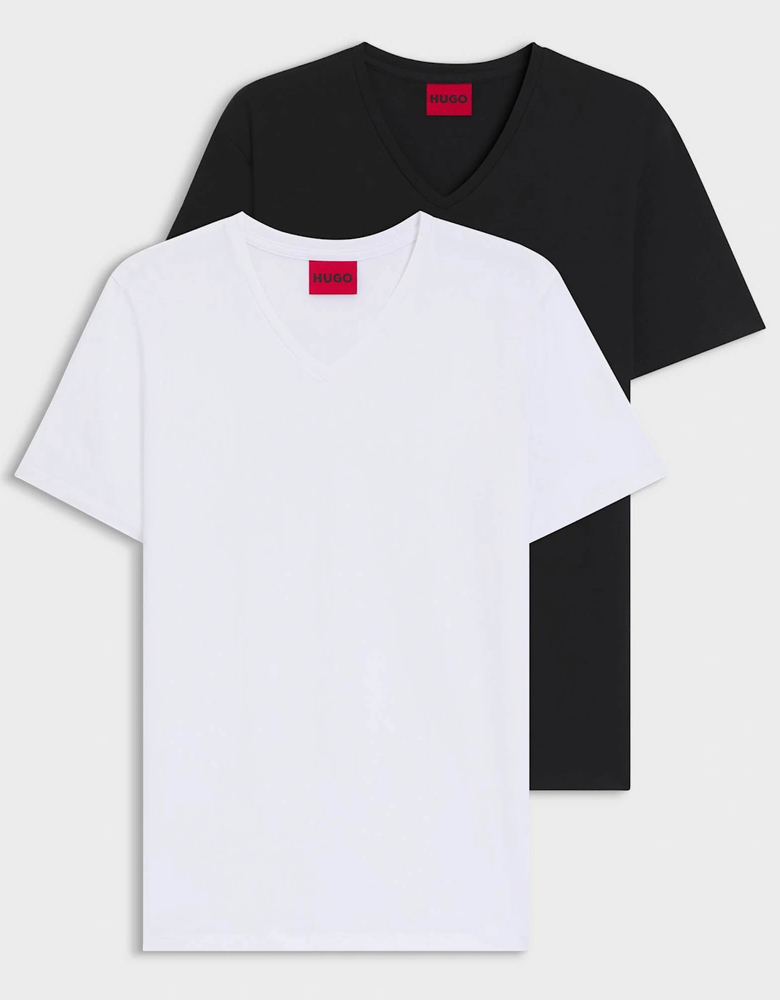 HUGO-V 2-Pack Mens V-Neck T-Shirts in Stretch Cotton - White/Black 960, 2 of 1