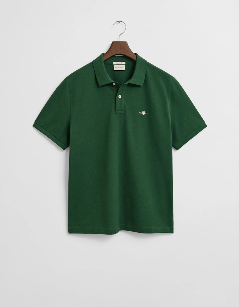 Mens Regular Fit Short Sleeve Shield Logo Pique Polo - 338 Forest Green
