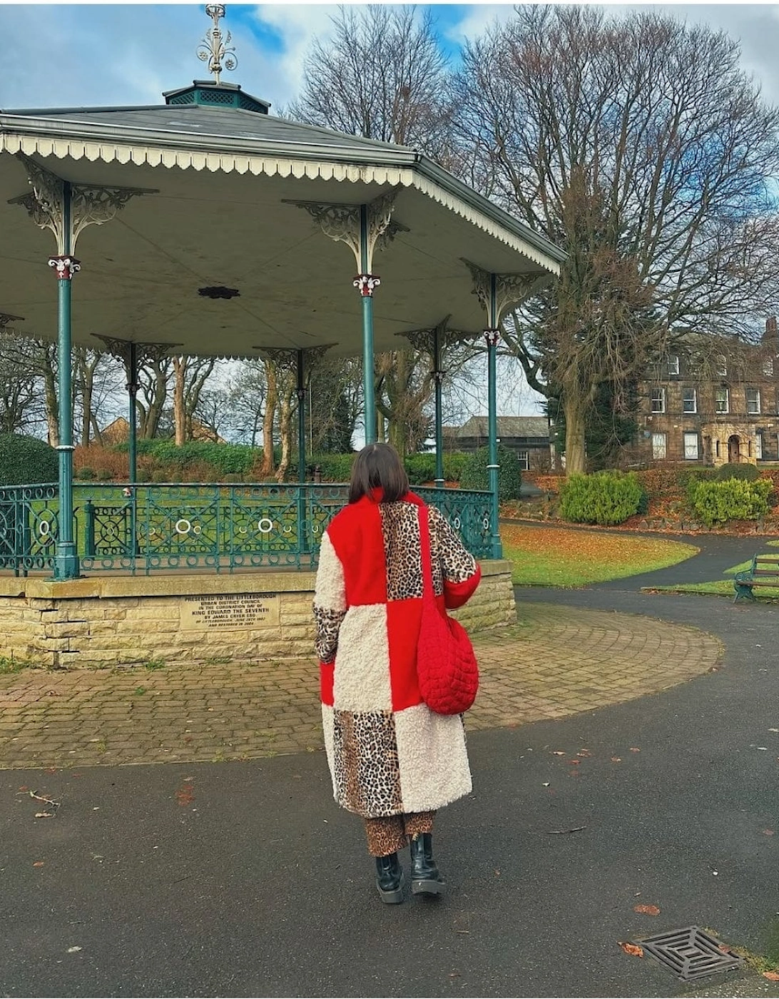 Maxi Checkered Leopard Print and Shearling Faux Fur Coat