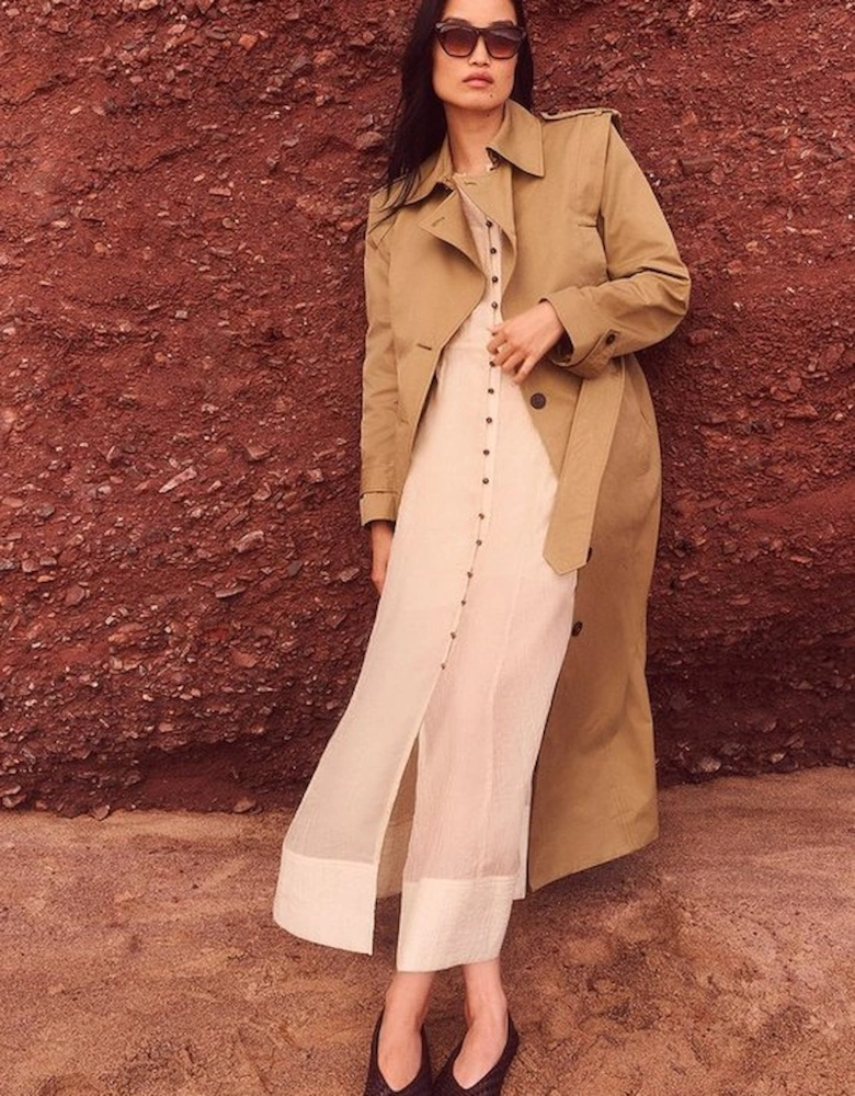 Strong Shoulder Belted Maxi Trench Coat
