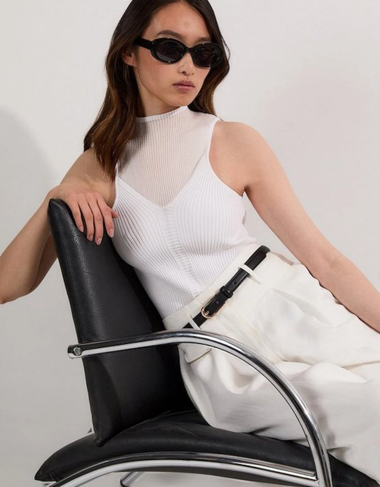Sheer Neck Knitted Sleeveless Top