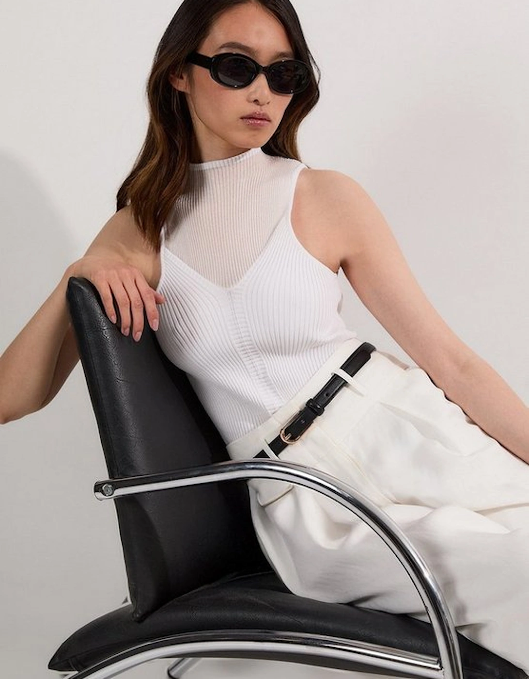 Sheer Neck Knitted Sleeveless Top, 2 of 1