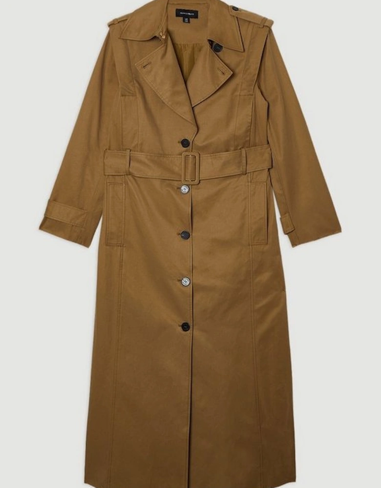 Strong Shoulder Belted Maxi Trench Coat