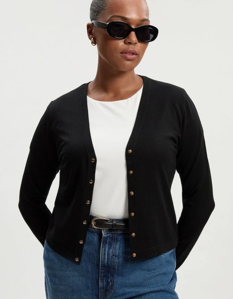 Plus Size Viscose Blend Knitted Button Detail Cardigan