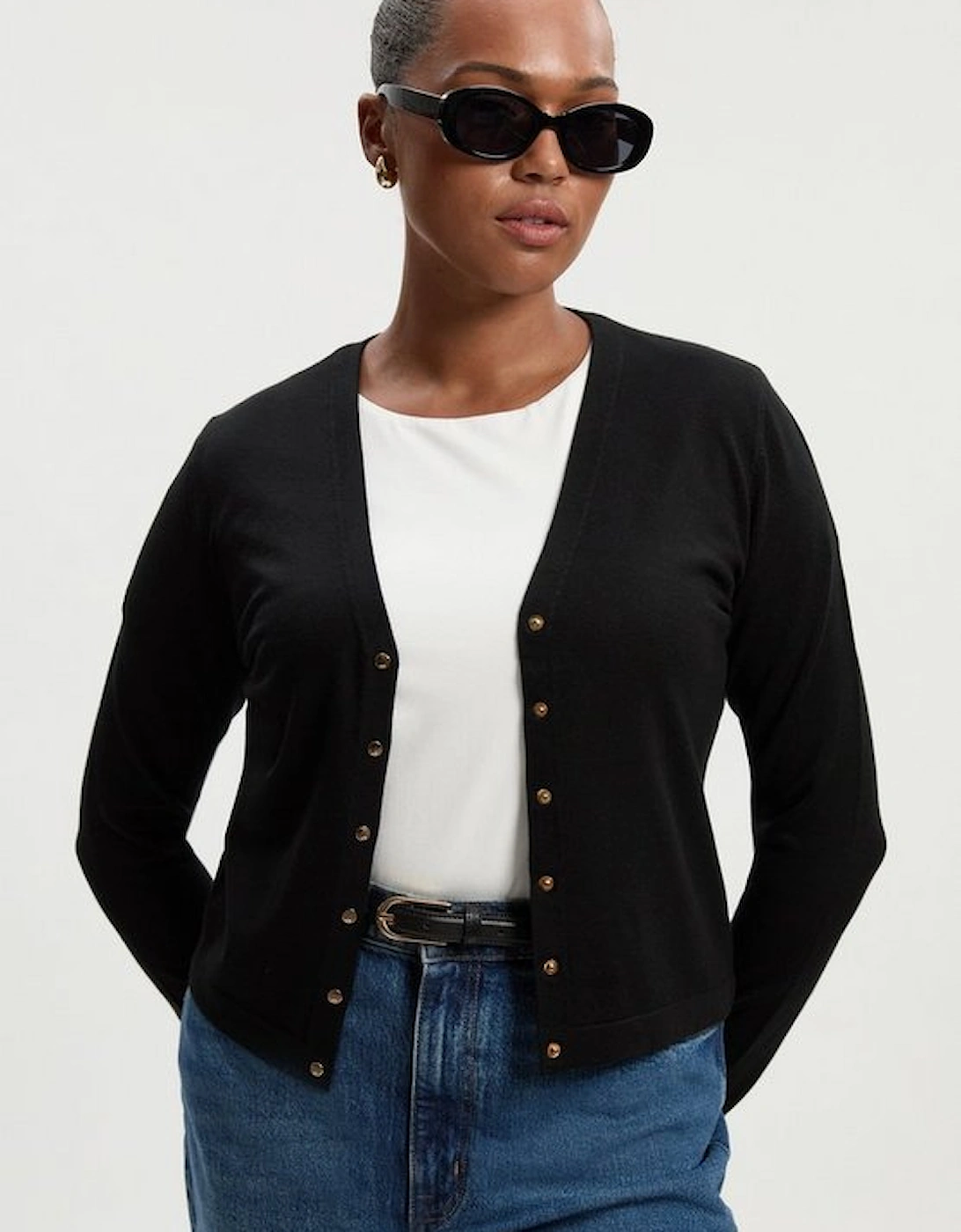 Plus Size Viscose Blend Knitted Button Detail Cardigan, 2 of 1