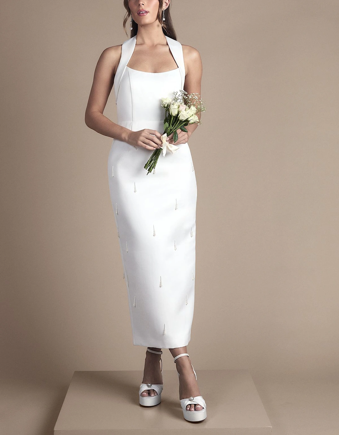 Beaded Strapless Column Wedding Dress With Bow Detail Cape, 2 of 1