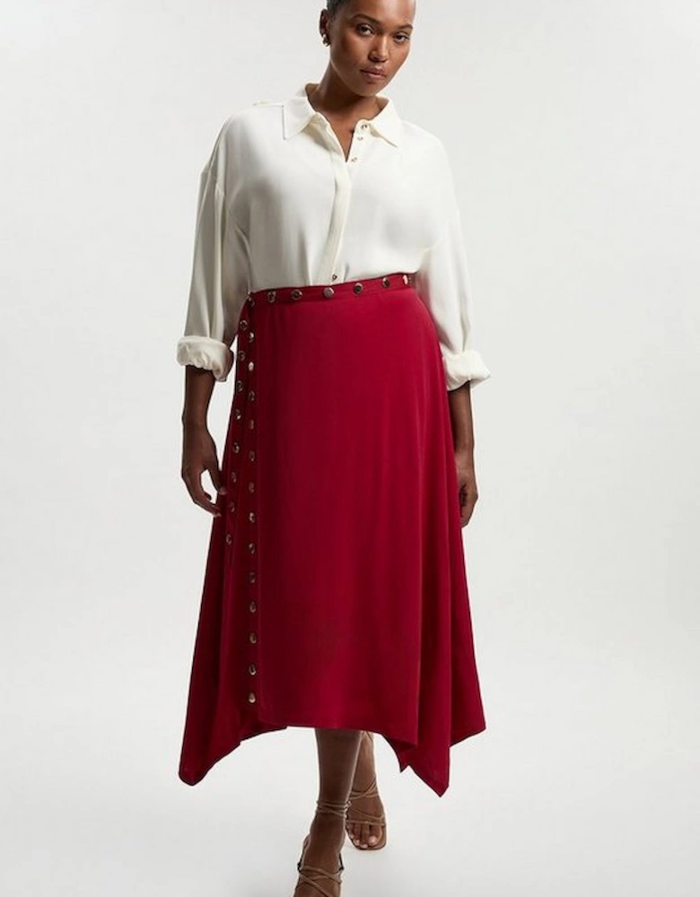 Plus Size Drapey Crepe Hanky Hem Eyelet Detail Maxi Skirt