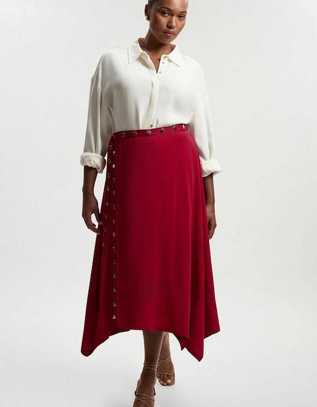 Plus Size Drapey Crepe Hanky Hem Eyelet Detail Maxi Skirt, 2 of 1