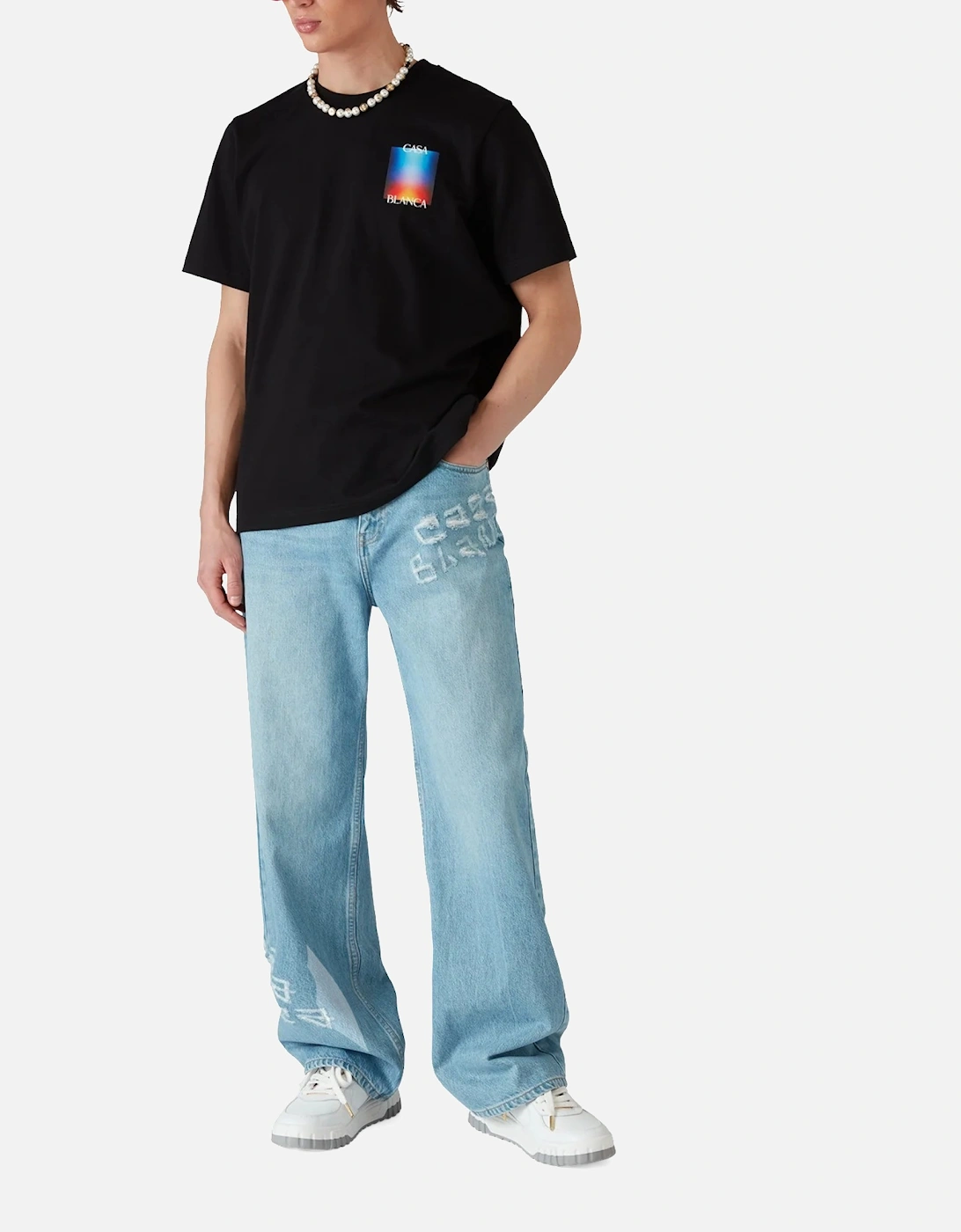 Mens T Shirts Gradient Casa Logo Regular Fit Crew Neck Cotton Top Tee